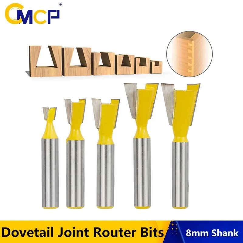 

CMCP 8mm Shank Dovetail Joint Router Bits Set 14 Degree Woodworking Engraving Bit Milling Cutter for Wood
