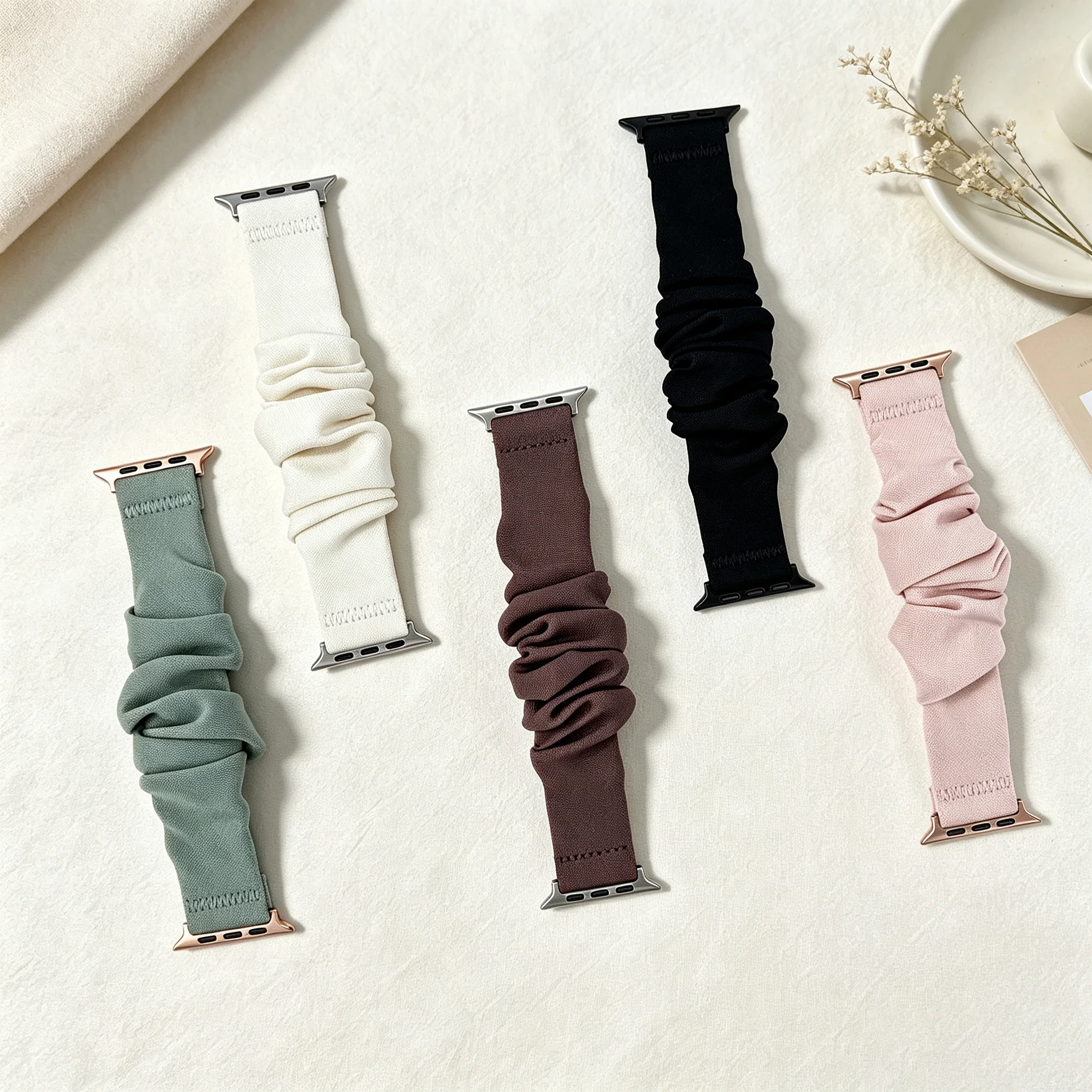 Set of 2 Stylish Scrunchie Bands - Soft Elastic Fabric Wrist Strap