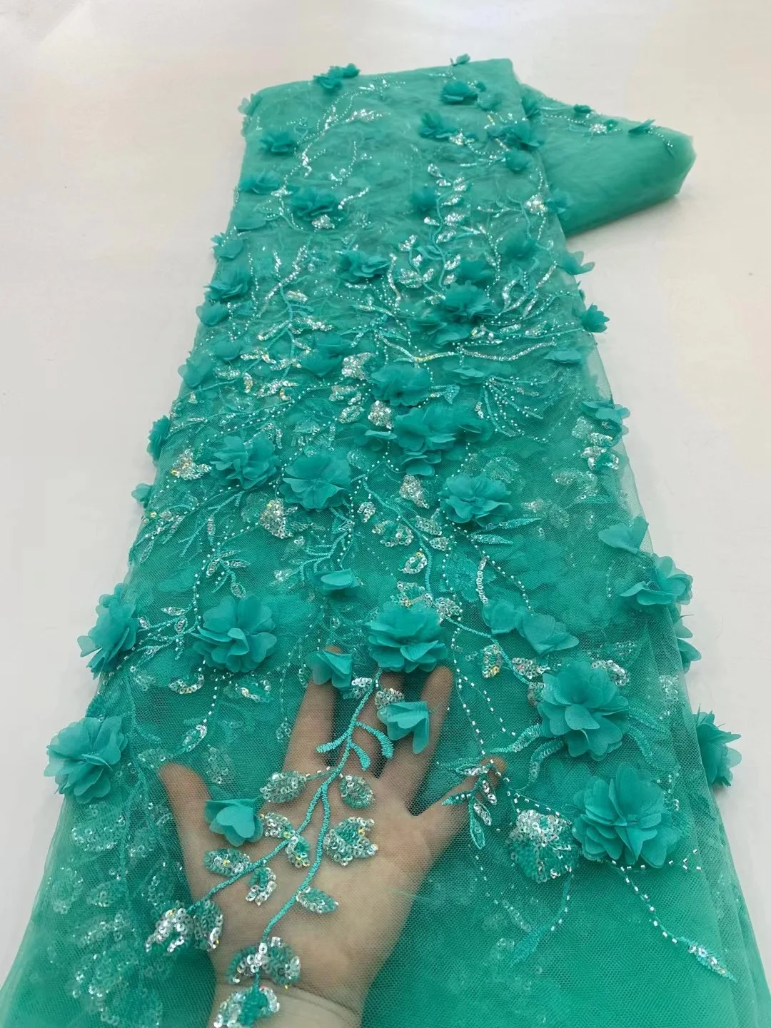 

Модная 3D вышивка из бисера и цветов, кружевная ткань с блестками, кружевная ткань 2023, роскошная нигерийская качественная сетка с бусинами HXZ5524