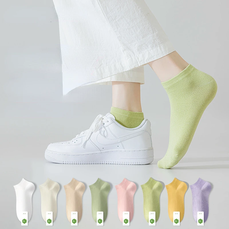 

5Pairs Women's Socks Solid Color Ankle Socks Breathable Sports Comfortable Cotton Floor Socks for Women