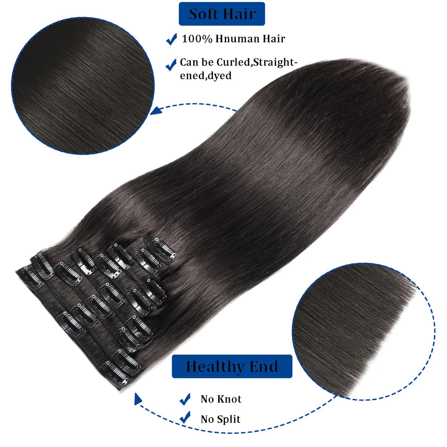 Brazilian Natural Straight Clip In Hair Extensions Real Human Hair Extensions Color #1B Black 120g for Salon