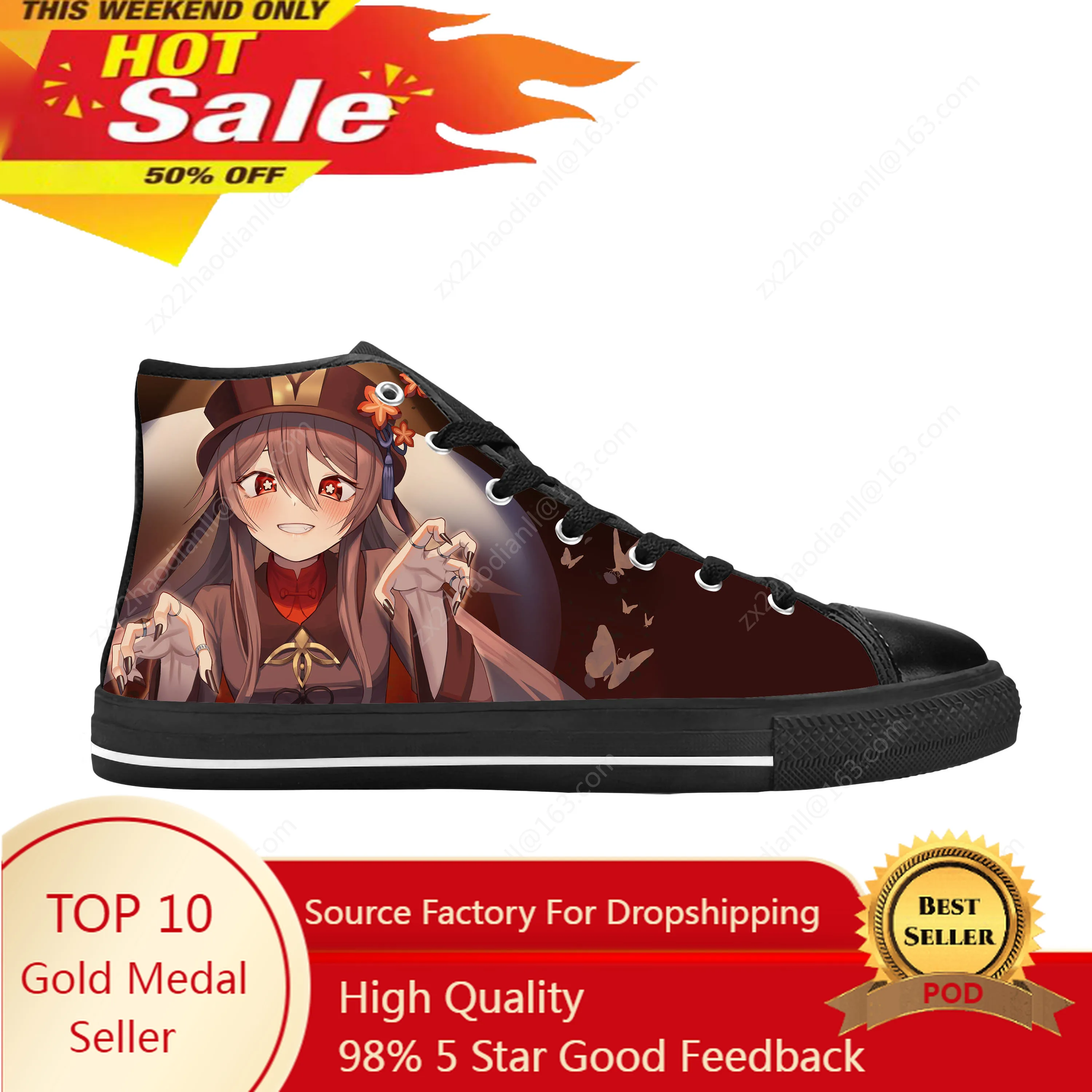 

Anime Manga Cartoon Game Genshin Impact Hu Tao Casual Cloth Shoes High Top Comfortable Breathable 3D Print Men Women Sneakers