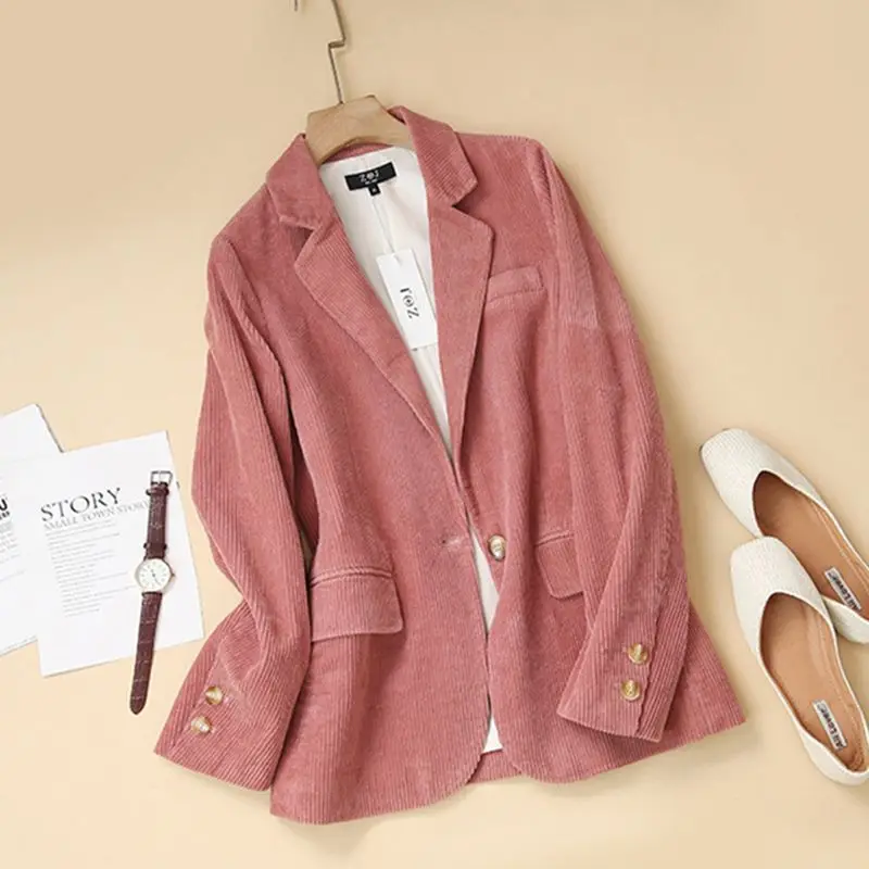 

Niche Design Sense Women's Suit Jacket 2023 Spring and Autumn New Korean Style Loose Slimming All-match Corduroy Suit Blazer Top