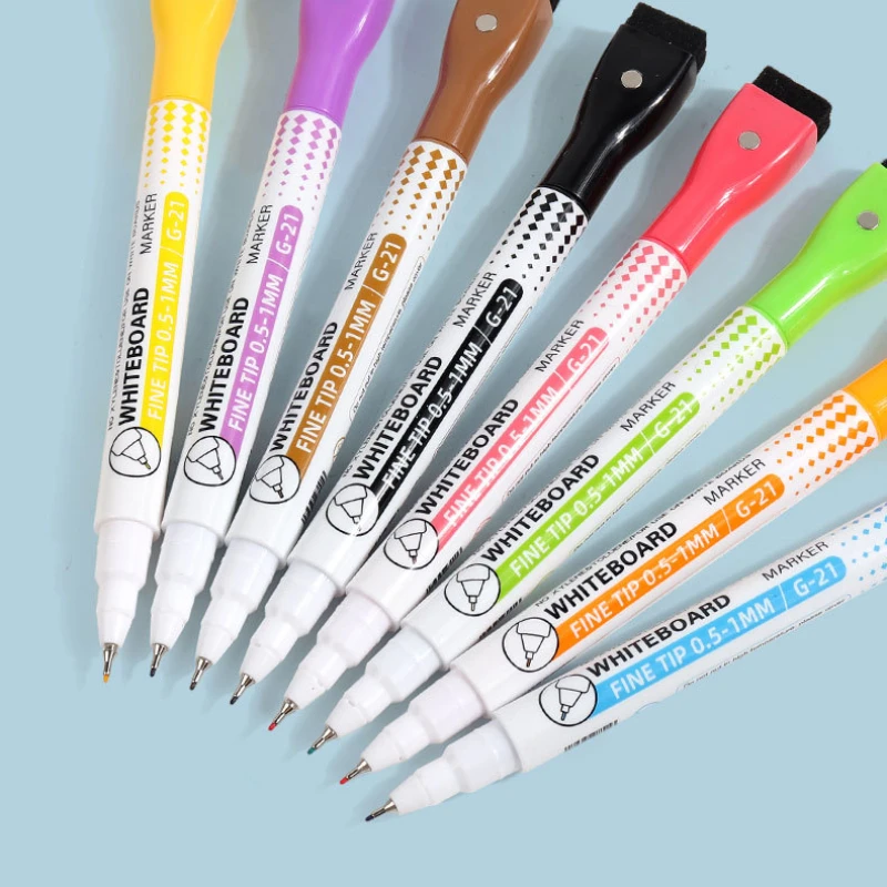 8 Colors 0.5mm Magnetic Dry Erase Markers Whiteboard Marker Pen Office School White Board Stationery Extra Fine Tip Colored Pens