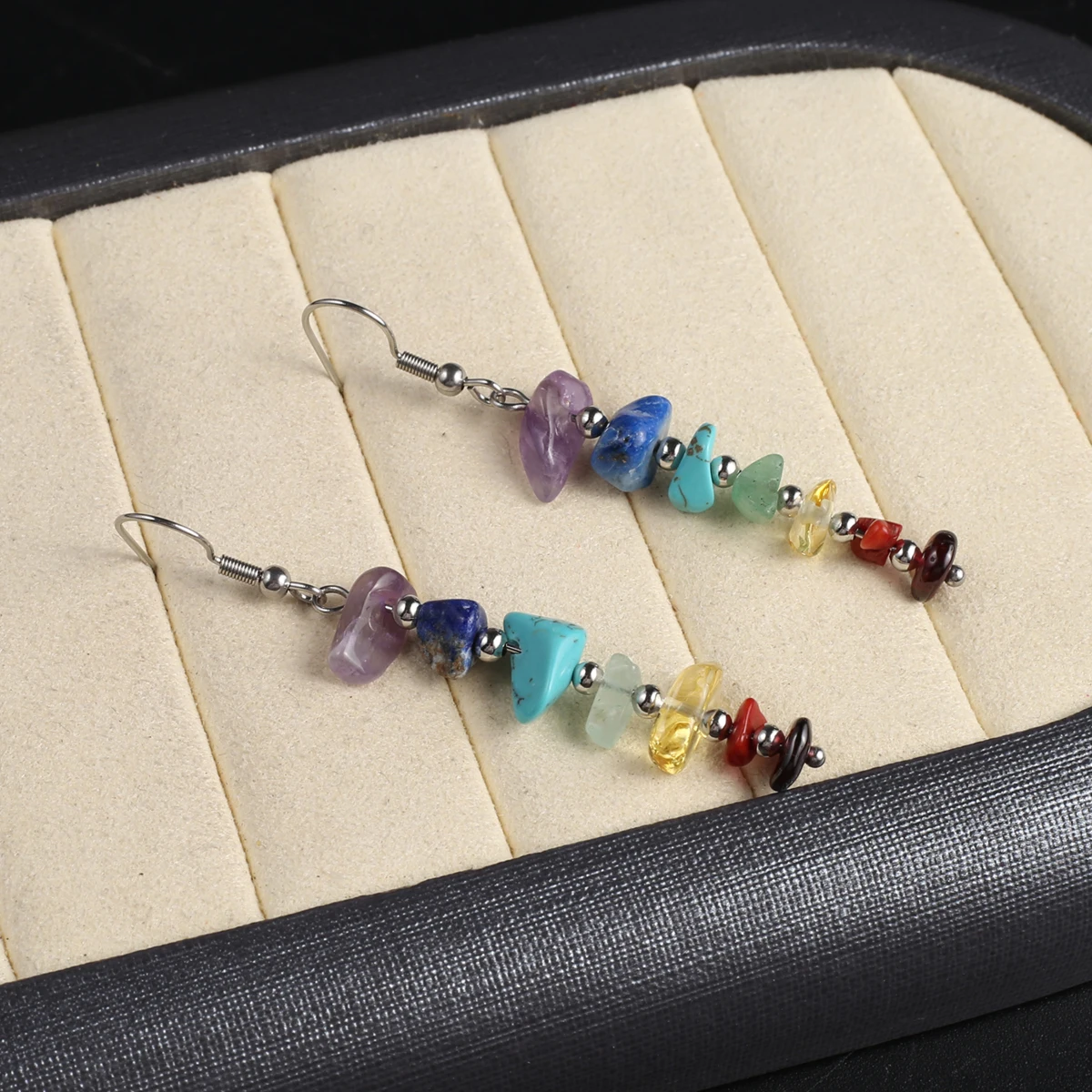 Stud Earrings Drop Earrings Dangle Earrings Healing Reiki 7 Chakra Natural Crystal Stone Chip Dangle Earring Amethyst Gravel Drop Earrings Jewelry
