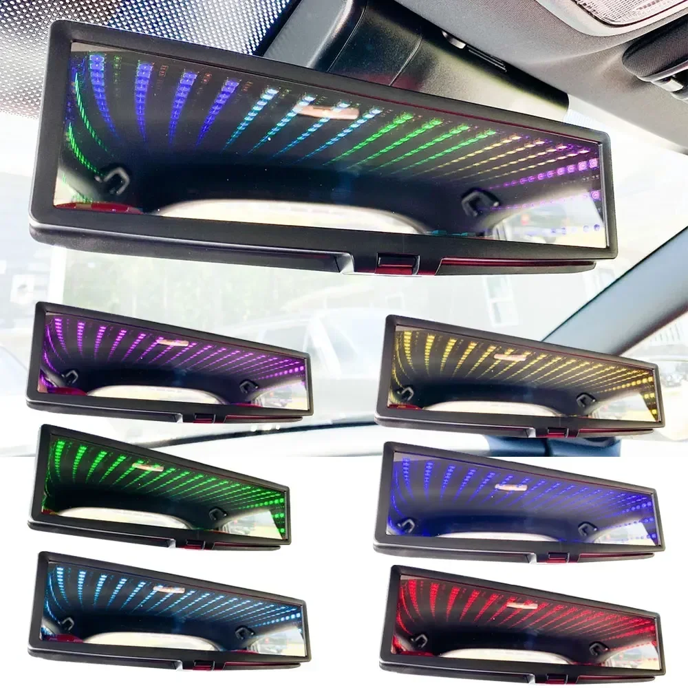 Car Indoor Rearview Universal CLIP-ON Rear View Mirror 3D Rearview Mirror LED Lighted ABS Car Styling Flat Auto Parts