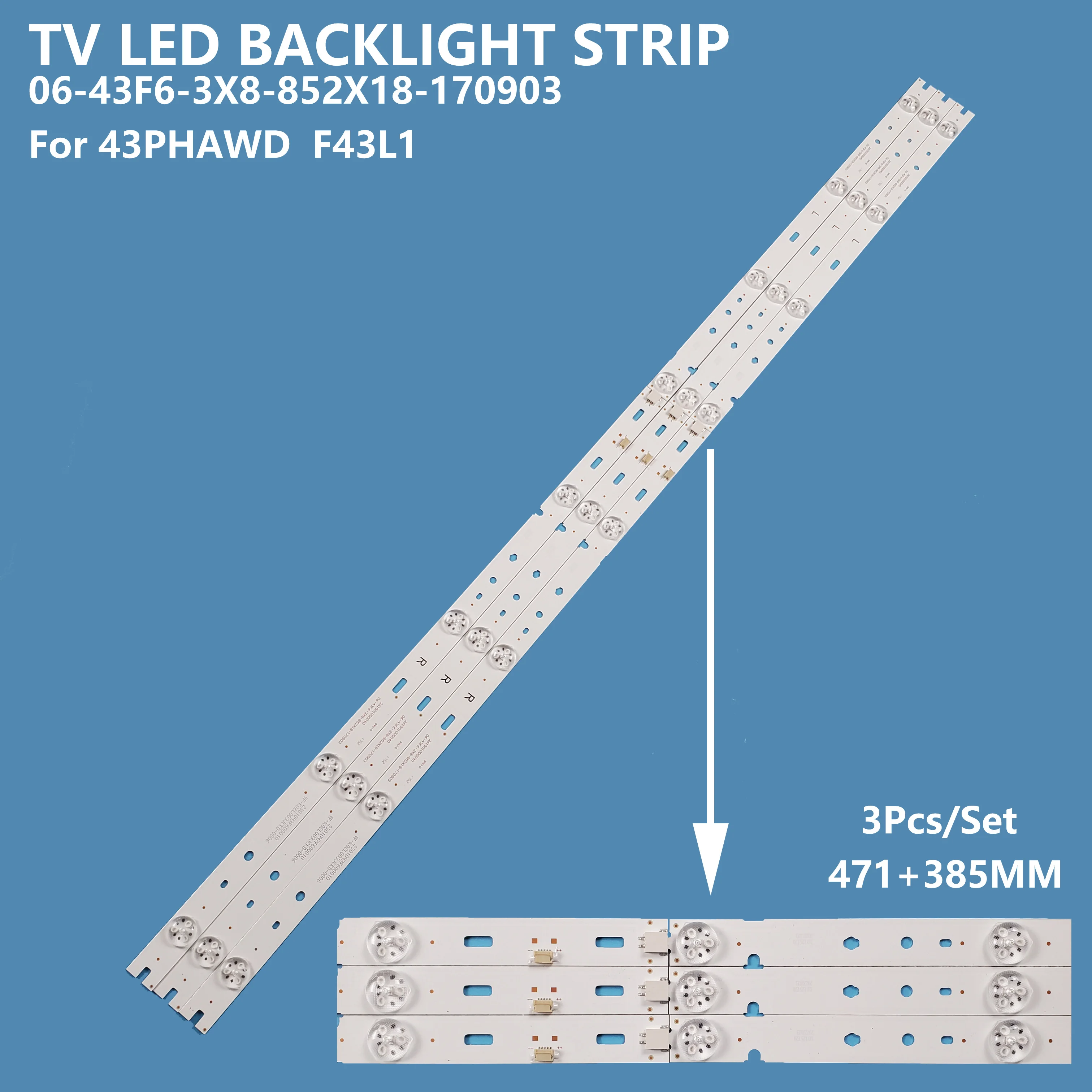 

3Pcs/set TV LED Backlight Strip 06-43F6-3X8-852X18-170903 Bar Light for 43inch 43PHAWD HKC F43L1 Accessories Repair