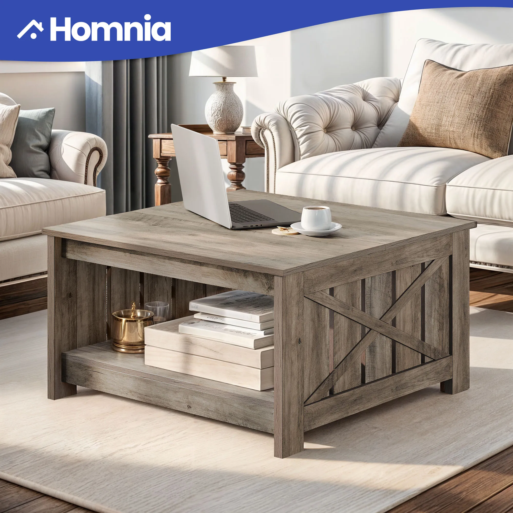 Coffee Table Farmhouse Coffee Table with Storage Rustic Wood Cocktail Table,
