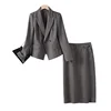 Winter Solid Woolen Businesss Slim Formal Office Lady Blazer Tops + Zipper Midi Split Skirt Women 2pcs Sets Elegant Quality Suit 6