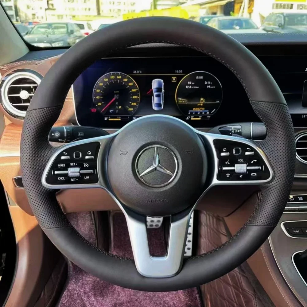 Anpassung Auto Lenkrad Abdeckung Zubehör Hand Nähen Echtes Leder Für Mercedes Benz A200 C260 E300 GLC300 Gla260
