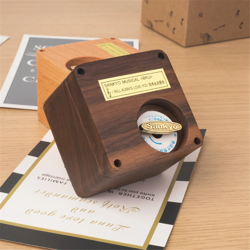 Wooden Wind-up Music Box Japanese Movement Beech Wood Happy Birthday MARIAGE D'AMOUR Always with Me Gifts for Girlfriends