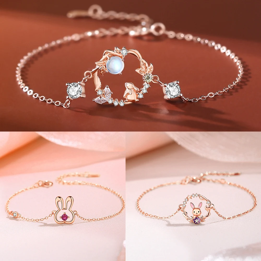 

JIALY European 100% S925 Sterling silver AAA CZ Bunny Charm Bracelet Chain For Women Birthday Party Gift Wedding Jewelry