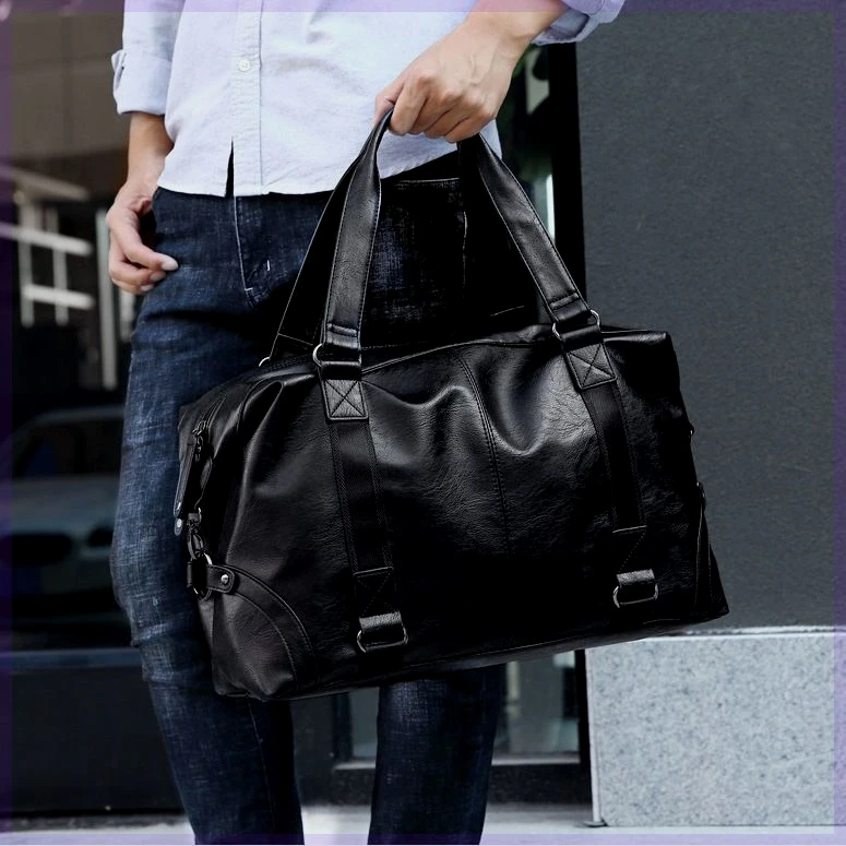 Men's Leather Travel Bag Large Capacity Handbag for Business Trips And Vacations with Shoulder Strap And Handle Free Shipping - 2