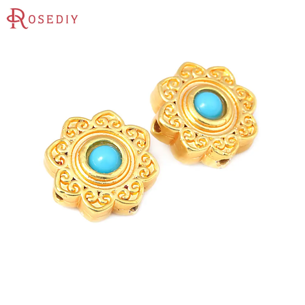 5PCS 매트 골드 컬러 황동 꽃 빈티지 스타일 네팔 비즈 팔찌 스페이서 비즈 쥬얼리 만들기 용품 Diy 액세서리