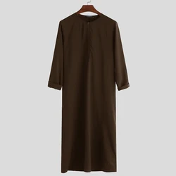 Male Long Shirt Muslim Personalized Solid Color Arab Thobe Comfortable Cotton Kaftan Robes Long Shirt Long Sleeve