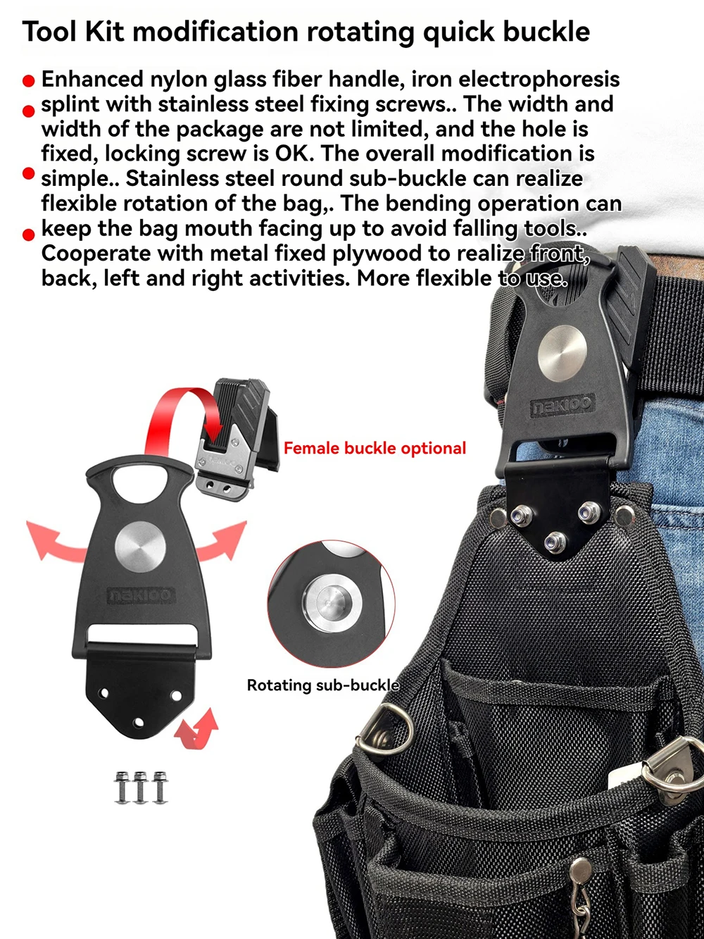 Tool Belt Bag Rotary Hang Up Quickly - Conversion Parts for DeWalt Tajima Universal Accessories