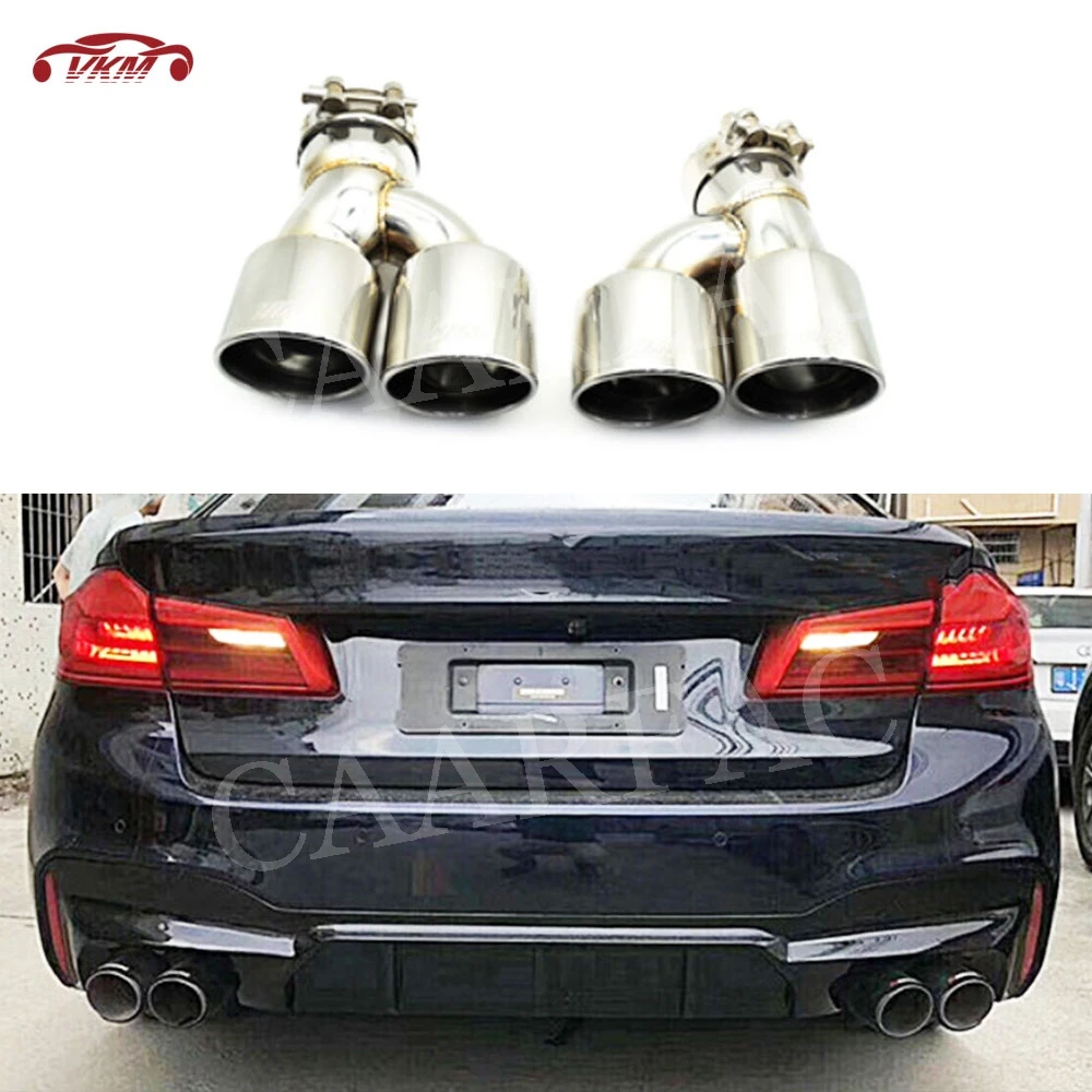 

Silver/Black Stainless Steel Tail Throat Carbon M Style For BMW 5 Series G30 G38 M5 2017 2018 2019 Auto Car Decoration