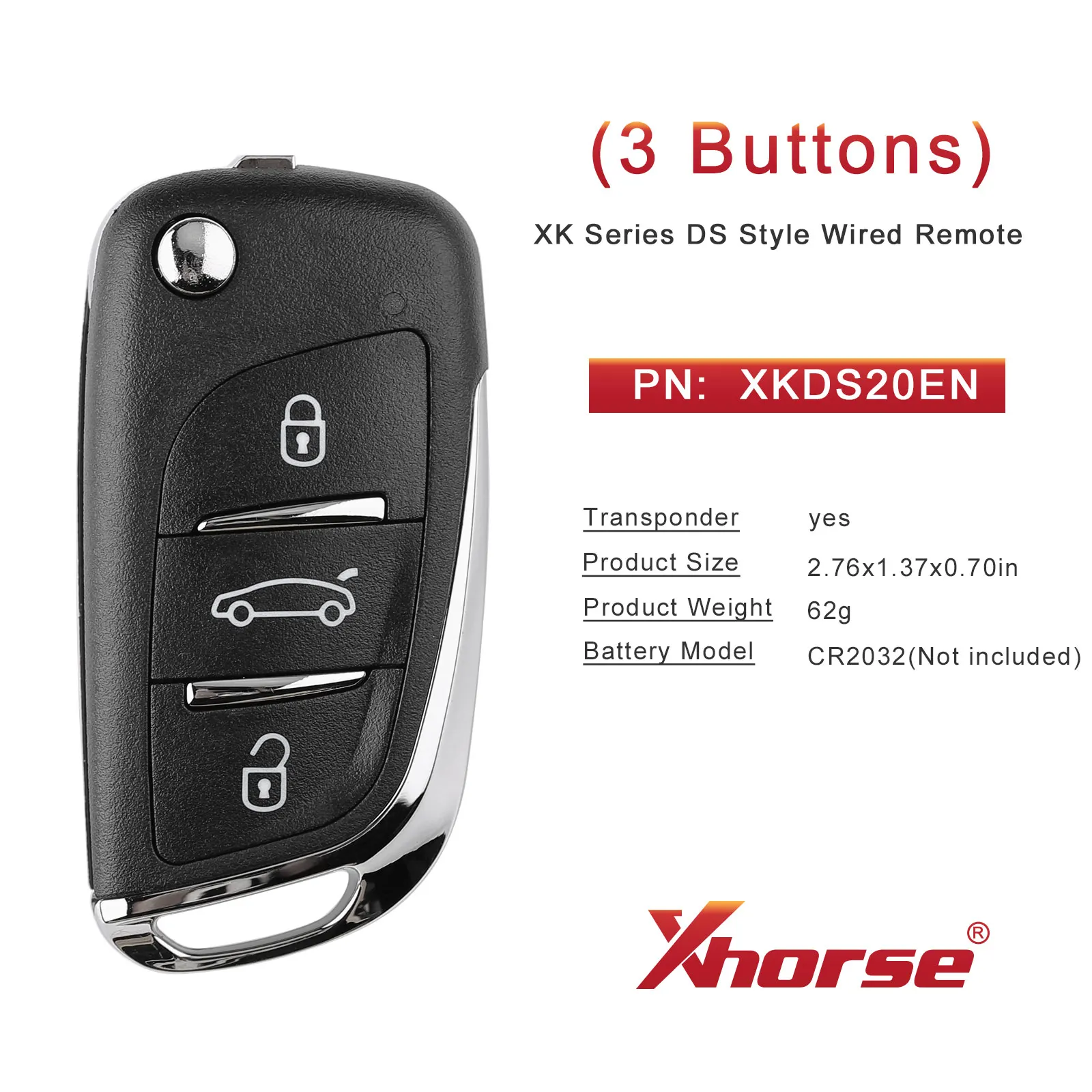 XHORSE XKDS20EN for VW Wired Remote Key V2 DS Flip 3 Buttons Supports Wireless Programming English Version 5 Piece
