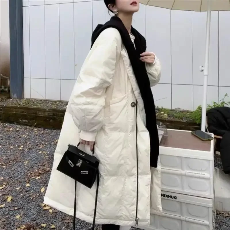 Korean Style Pregnant Woman Down Coats Thick Warm Long Loose Maternity Hooded Jackets with Pockets Pregnancy Outwear Cotton Coat