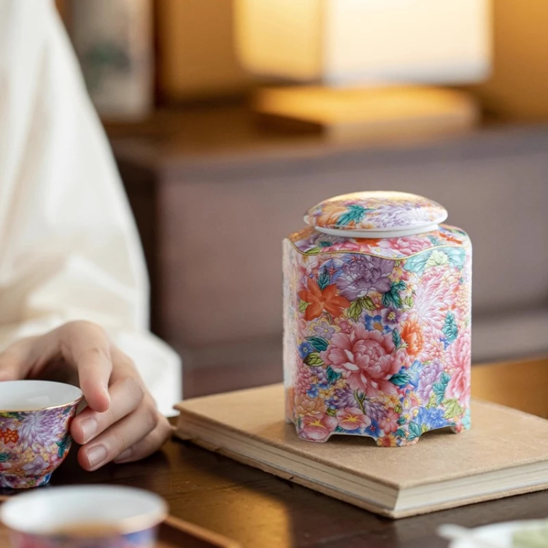 490ml Ceramic Tea Sealed Jar Household High-end Black Tea Pu'er Tea Can Moisture Proof Can Coffee Bean Storage Tank