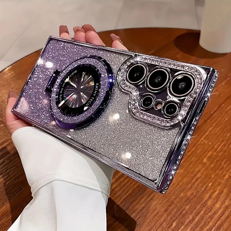 Shimmering Powder Diamond Frame Phone Case with Lens Protection