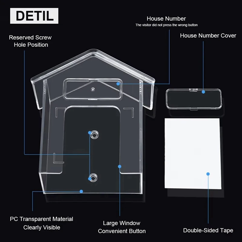 Y51A-Waterproof Cover For Wireless Doorbell Transparent Plastic Doorbell Rainproof Cover Home Door Bell Button Rain Protector