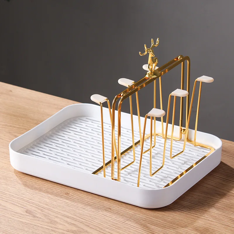Light Luxury European Style Glass Water Cup Rack Metal Cup Rack Draining Household Cup Storage Rack Water Cup Holder 6