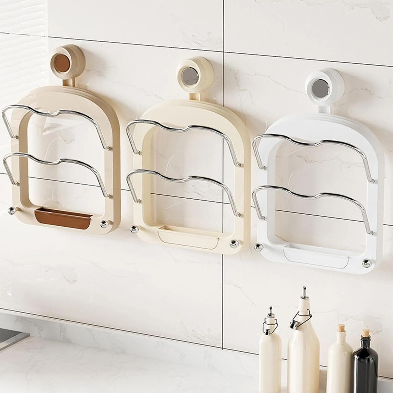2 in 1 Punch-free Suction Cup Pot Lid Rack Multifunctional Wall-mounted Double-layer Pot Lid Rack Kitchen Storage Rack 3