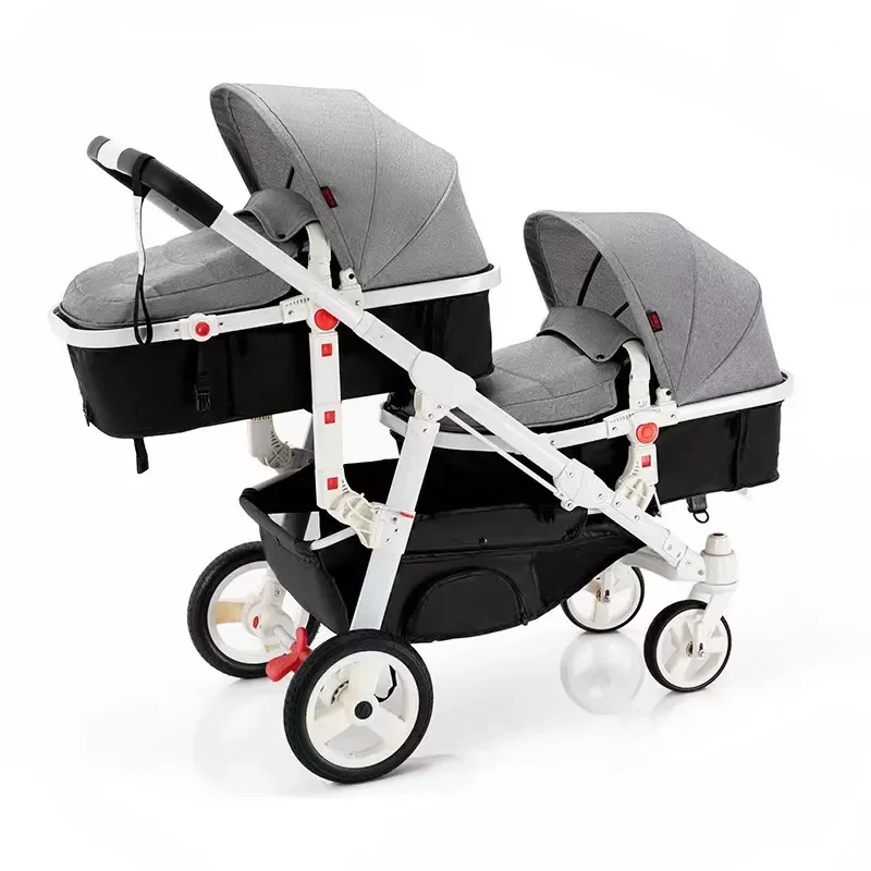 Carrinho de bebê dobrável com assento de carro, gêmeos duplos destacáveis, 0 a 3 anos bebês, 3 em 1, novo design, atacado, 2022