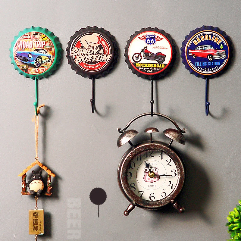 Metal Hanging Hooks Vintage Wine Bottle Cap Wall Crafts Pendants Creative Hanger Home Accessories 4