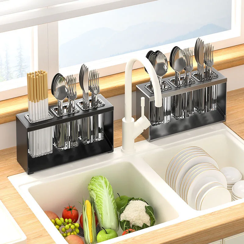 Kitchen Cutlery Storage Racks Drain Tableware Holder Chopstick Spoon Fork Storage Box Rack Chopsticks Cage Save Space Simple 3