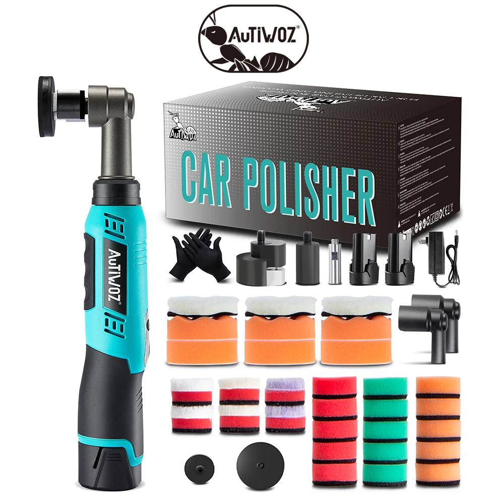 AUTIWOZ Wireless Mini Car Polisher Powerful 120W 6-Speed Control 2.0Ah Battery Perfect for Car Waxing and Detailing