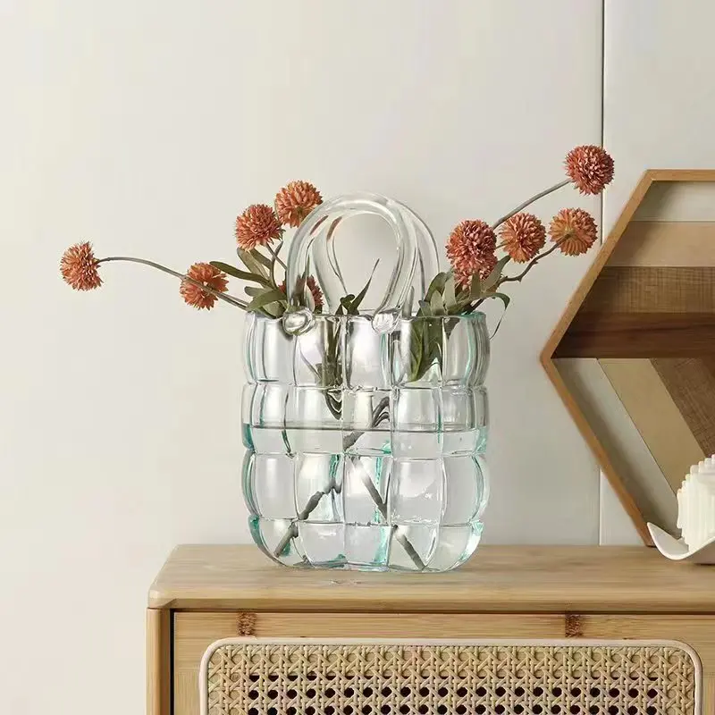 Purse Vase Handbag Vase Clear Wide Mouth Glass Bag Flower Pot Aquatic Plant Fish Tank Garden Office Wedding Home Table Decor
