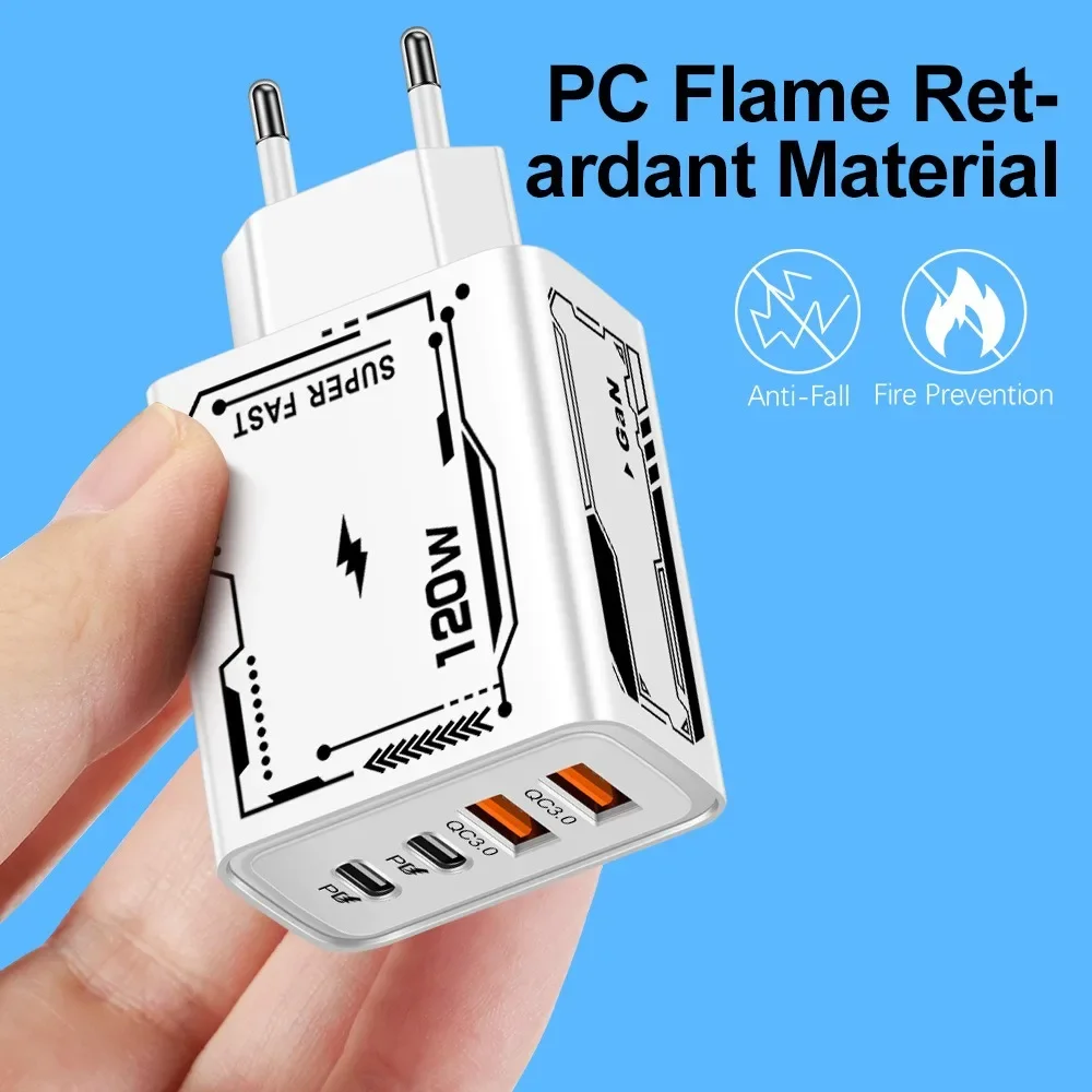 120W Fast Charging USB Type C Charger USB C QC 3.0 Phone Adapter Wall Charger EU US Plug for iPhone Samsung Xiaomi USB Chargers