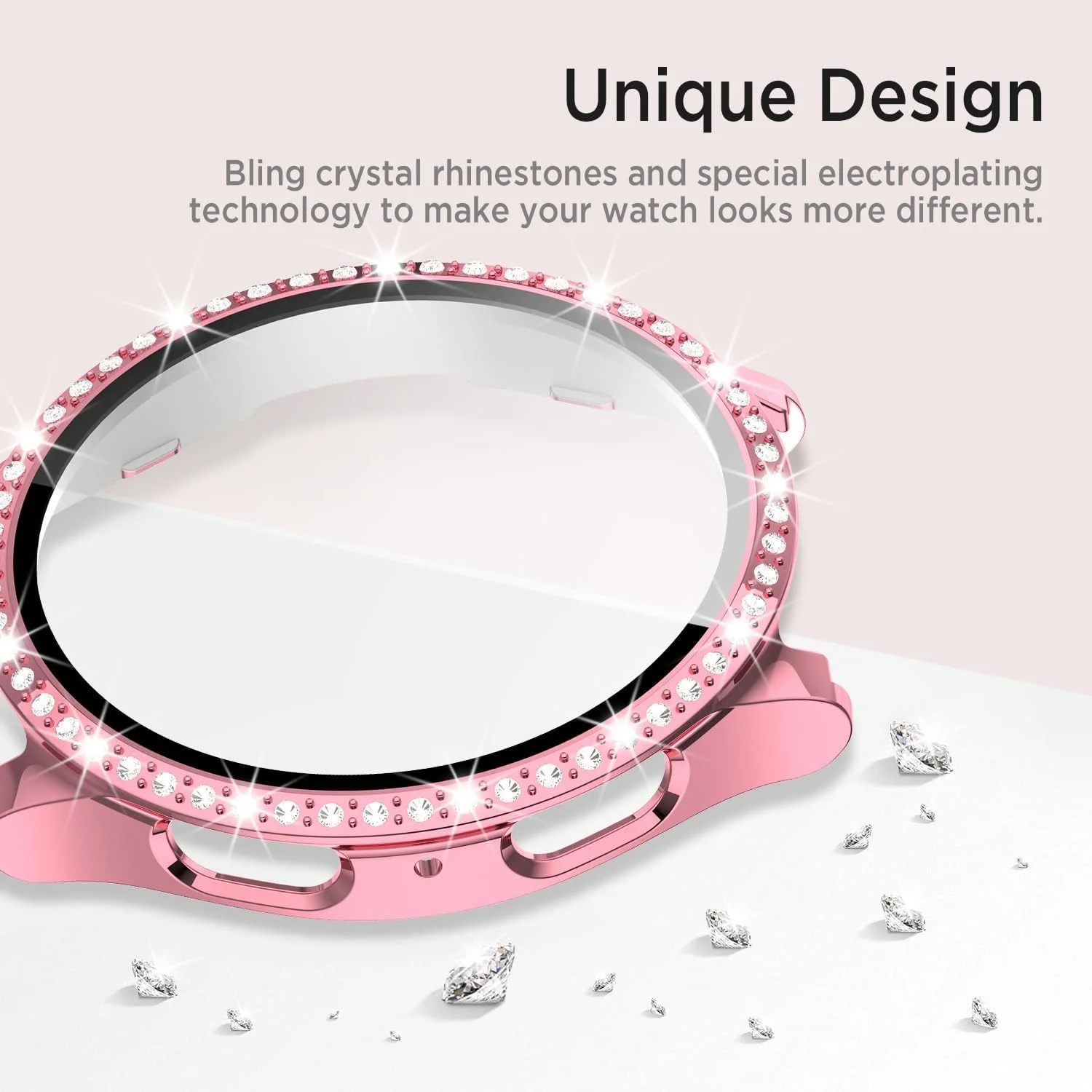 Bling Diamond Screen Protector with Tempered Glass Bumper for Smartwatch - 44mm/40mm Case Cover Accessories