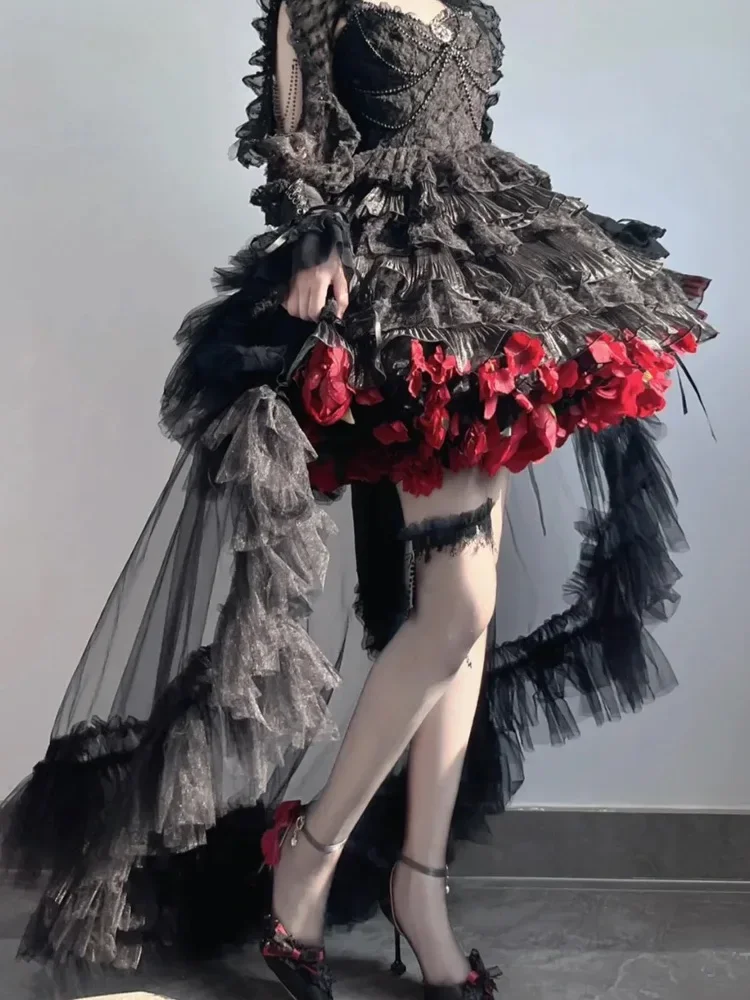 SOLD ONLY Long Trailing Mesh Cover Up Lolita Back Trailing Short Front and Long Back