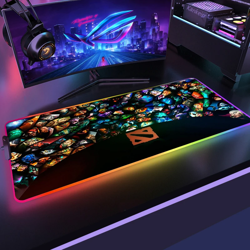 Alfombrillas de ratón 900x400 Dota2, alfombrilla de ratón LED para ordenador portátil XXL a la moda, alfombrilla de ratón RGB para juegos HD, alfombrilla grande XL para juegos de teclado de escritorio