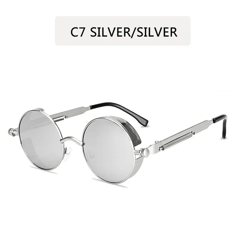 Steampunk Style Retro Round Sunglasses with Reflective Colorful Lenses