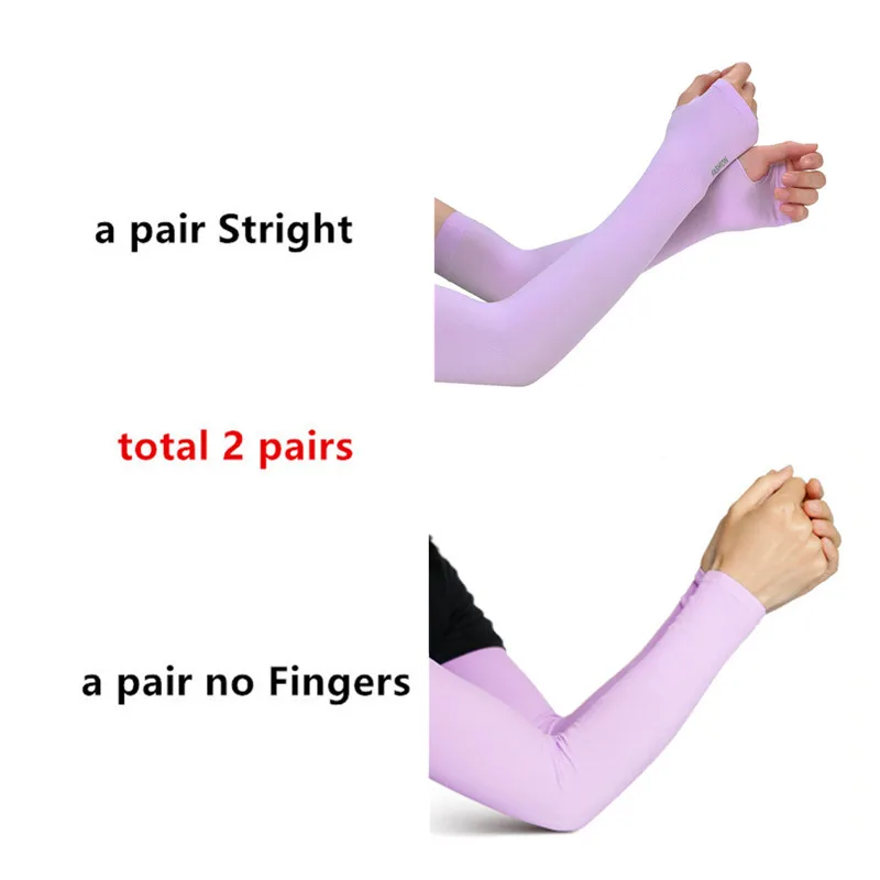 UV Protection Ice Silk Arm Sleeves - Fingerless Gloves for Cycling and Driving (2 Pairs)