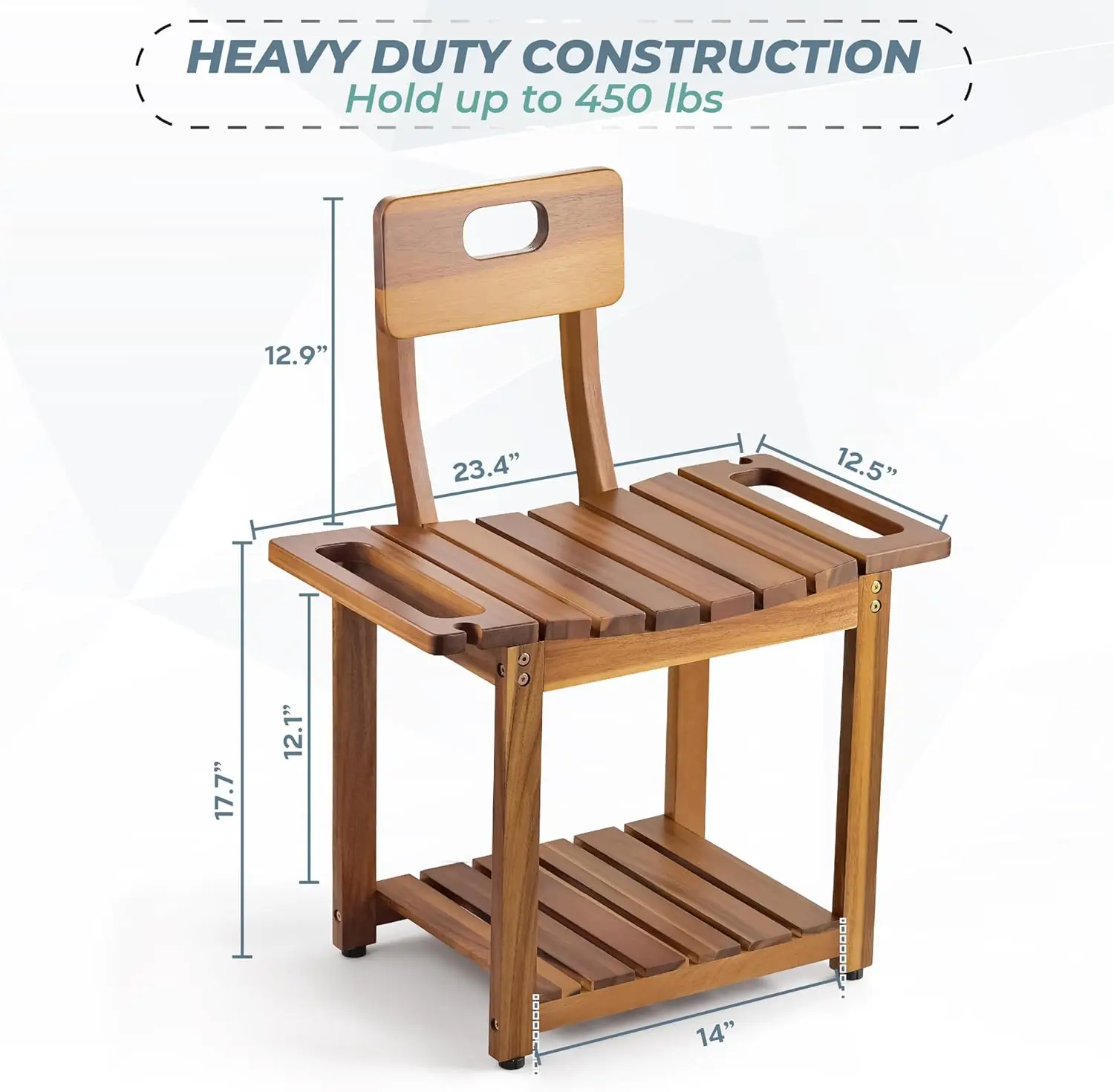23.4'' Shower Chair with Backrest Bath Chair for Inside Shower or Tub, Supports Up to 450 lbs, Heavy Duty Design