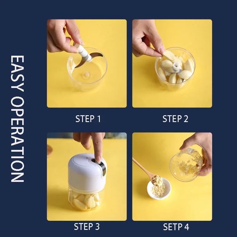 Electric Garlic Masher USB Charging Mini Crusher Chopper Durable for Crushed Garlic Ginger Chili 2