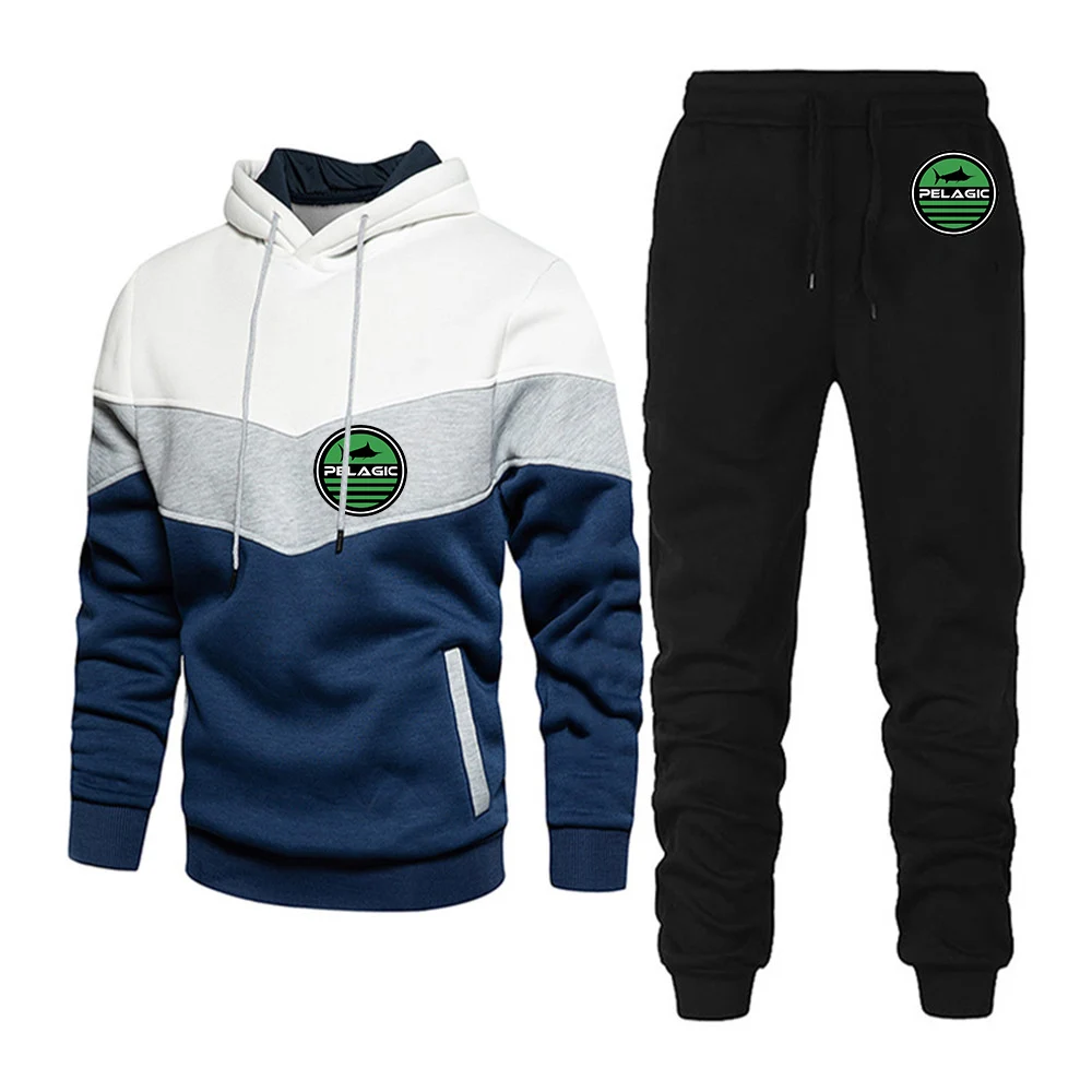 

Pelagic Fishing Logo Men Tracksuits Color Stitching Hoodie And Pants Two Piece Set Casual Sportswear Autumn Winter Jogging Suits