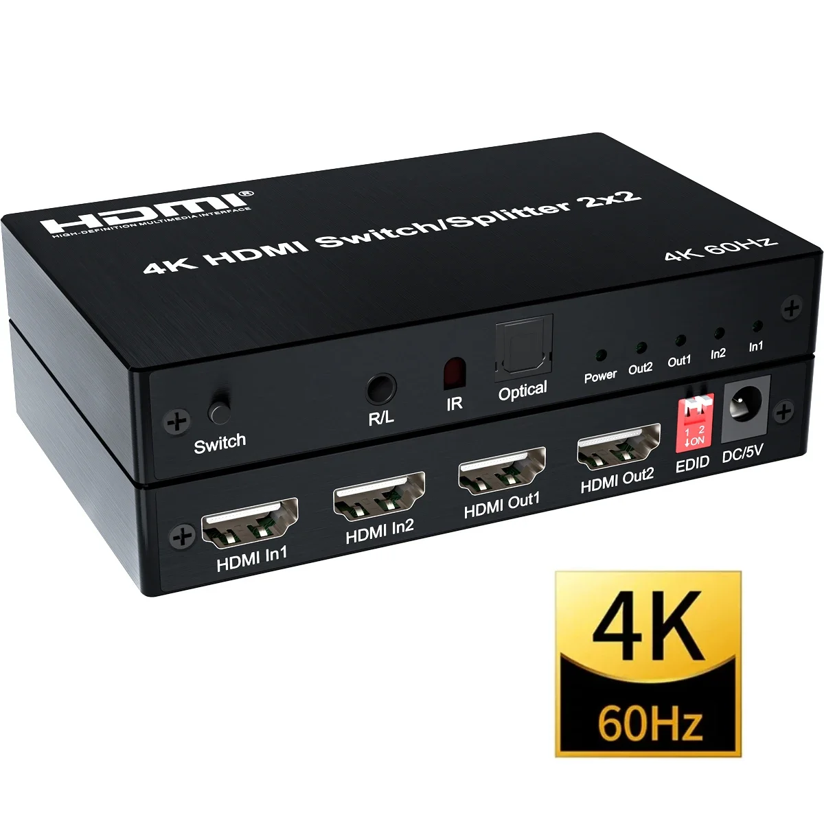 4K 60hz 2x2 HDMI 2.0 Switch Splitter Optical 3.5mm Audio Extractor 3D Video Converter Dual Display for PS4 PC To TV Projector