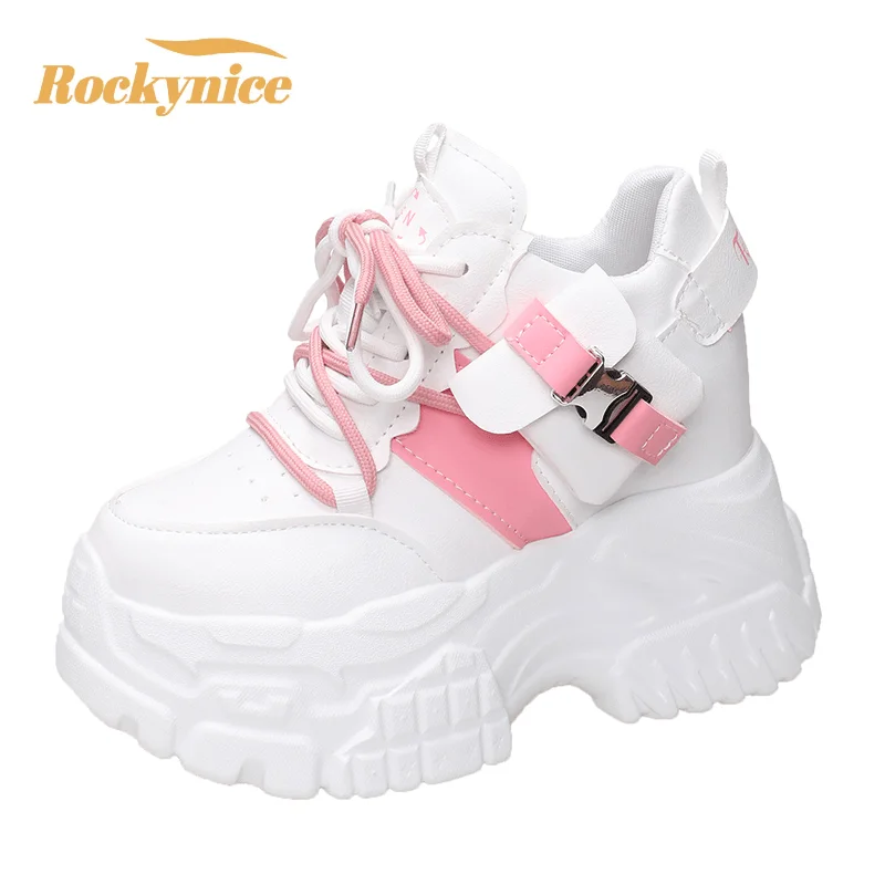 9.5CM Women Casual Leather Sneakers New 2023 Autumn Winter Lace up High Platform Shoes Thick Sole Sports Walking Dad Shoes Woman