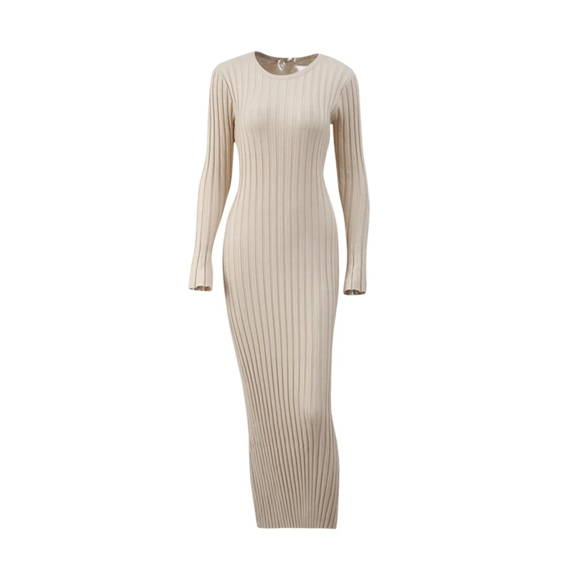 new Solid color pleated knitted lace up midi dress for women