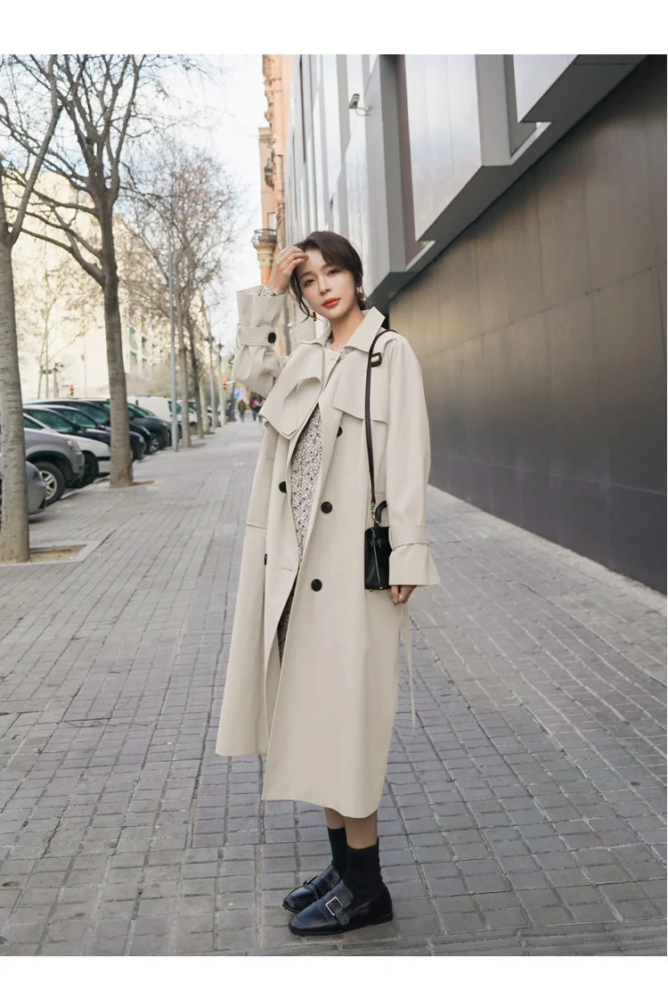 S9dbdc675923549cfad6fe6a652e870877 - Turn-Down Collar with Epaulettes Solid Double-Breasted Tie-Waist Trench Coat