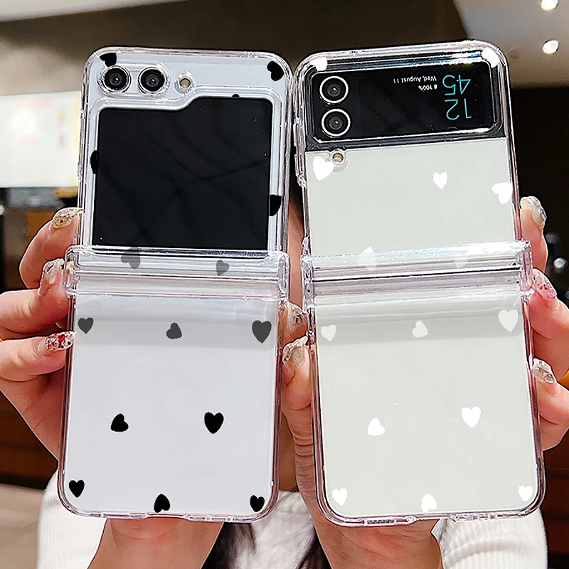Love Heart Print Transparent Folding Phone Case - Hard PC Cover