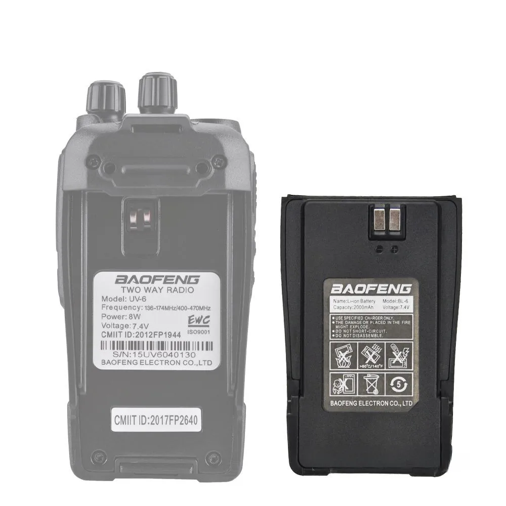 Baofeng BL-6 Li-ion Battery Pack 2000mAh DC 7.4V for  UV6 UV-6D Walkie Talkie HAM Radio Rechargeable Accessory 4
