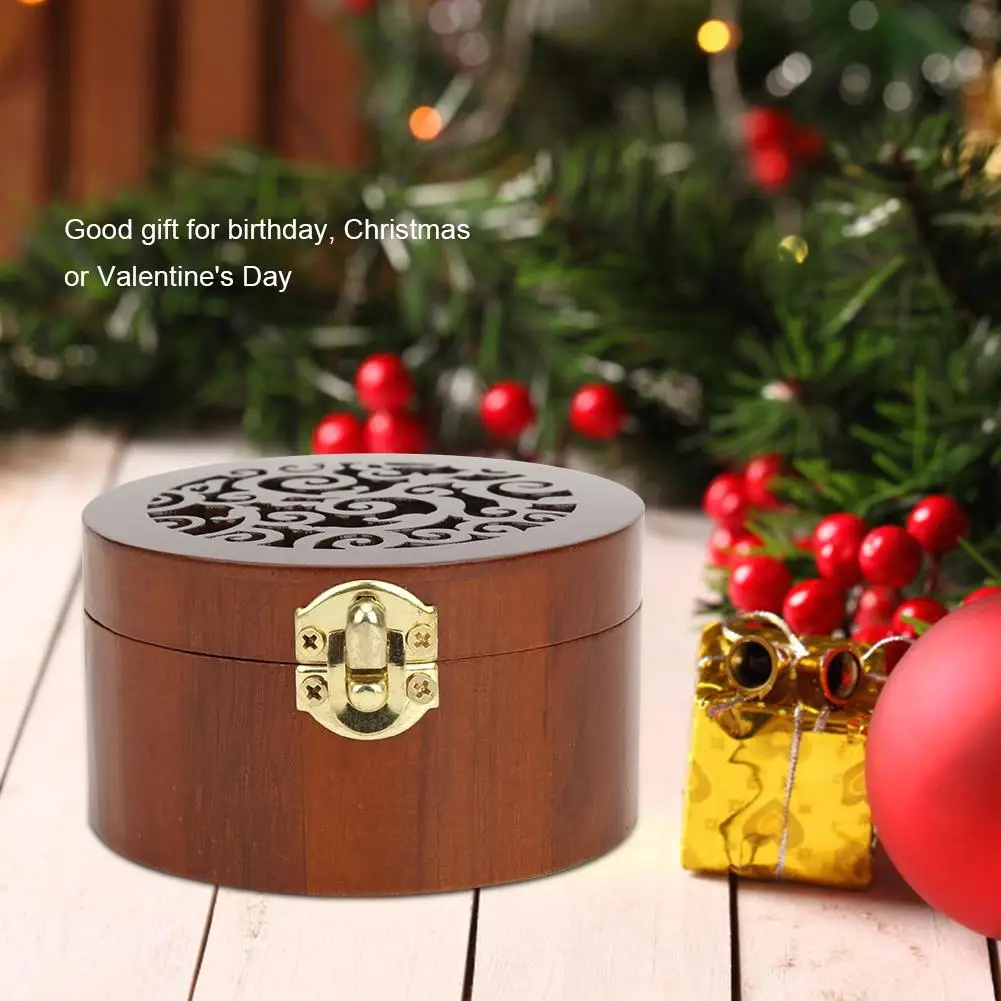 Round Wood Carving Music Box Castle In The/Swan Lake Hand Cranked Clockwork-Ideal For Birthday & Christmas Gift