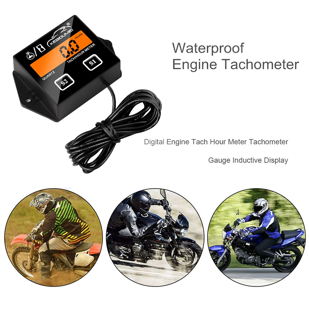 Tachometer Meter Kebidumei Digital Tach Hour Meter Tachometer LCD Display for Outboard Motor Lawn Mower Motocross Motorcycle Marine Chainsaw